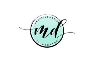 Initial MD handwriting logo with circle template vector signature, wedding, fashion, floral and botanical with creative template.