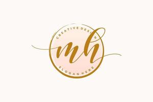 Initial MH handwriting logo with circle template vector signature, wedding, fashion, floral and botanical with creative template.