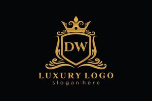 plantilla de logotipo de lujo real de letra dw inicial en arte vectorial para restaurante, realeza, boutique, cafetería, hotel, heráldica, joyería, moda y otras ilustraciones vectoriales. vector