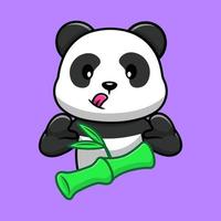 lindo panda con ilustración de iconos de vector de dibujos animados de bambú. concepto de caricatura plana. adecuado para cualquier proyecto creativo.