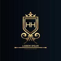 HH Letter Initial with Royal Template.elegant with crown logo vector, Creative Lettering Logo Vector Illustration.