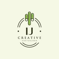 ij letra inicial vector de logotipo de cactus verde