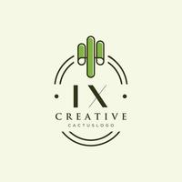 vector de logotipo de cactus verde de letra inicial ix