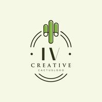 vector de logotipo de cactus verde de letra inicial iv