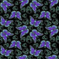 patrón botánico impecable con mariposas monarca de neón y capullos de flores vector