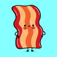 Cute angry bacon character. Vector hand drawn cartoon kawaii character illustration icon. Isolated on blue background. Sad bacon character concept