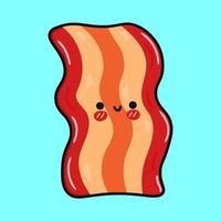 Cute funny bacon waving hand. Vector hand drawn cartoon kawaii character illustration icon. Isolated on blue background. Bacon character concept