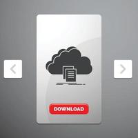 nube. acceso. documento. expediente. descargar icono de glifo vector