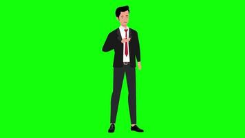 personaje de dibujos animados de hombre de negocios hablando pantalla verde de animación 4k video