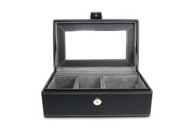 black leather open box on white photo