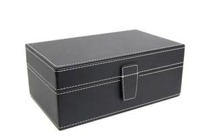 black leather box on white  background photo