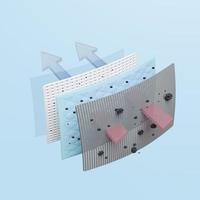 air filter layer and ventilate shows 3d, dust filter layer for face mask, air purifier, prevents vapors and odors from chemicals, virus, 3d render illustration photo