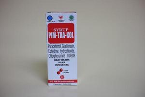Magelang,Indonesia,2022-Plain background photo isolated with fever-reducing syrup used when a child has a fever.
