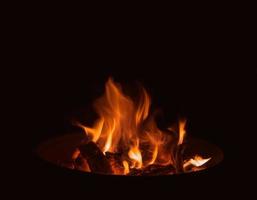 A flame burning in a brazier in the dark photo