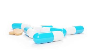 3D render illustration group of capsule pills drugs medecine healthcare medical phamacy isolated on white background photo