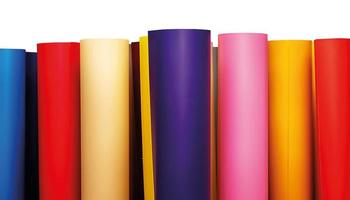 PVC film in rolls of different colors. Film as material for advertising. photo