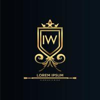 IW Letter Initial with Royal Template.elegant with crown logo vector, Creative Lettering Logo Vector Illustration.