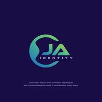 JA Initial letter circular line logo template vector with gradient color blend