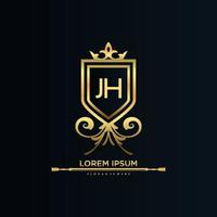 JH Letter Initial with Royal Template.elegant with crown logo vector, Creative Lettering Logo Vector Illustration.
