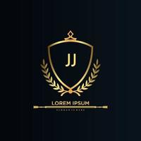 letra jj inicial con plantilla real.elegante con vector de logotipo de corona, ilustración de vector de logotipo de letras creativas.