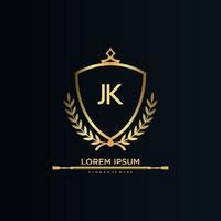 JK Letter Initial with Royal Template.elegant with crown logo vector, Creative Lettering Logo Vector Illustration.