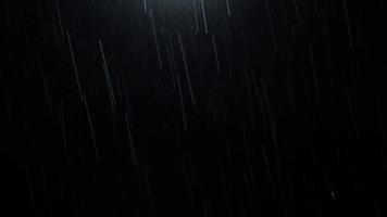 chuva noturna. Gotas de chuva de loop de 4k caindo na estação chuvosa. video