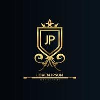 JP Letter Initial with Royal Template.elegant with crown logo vector, Creative Lettering Logo Vector Illustration.
