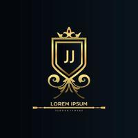 JJ Letter Initial with Royal Template.elegant with crown logo vector, Creative Lettering Logo Vector Illustration.