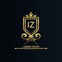 IZ Letter Initial with Royal Template.elegant with crown logo vector, Creative Lettering Logo Vector Illustration.