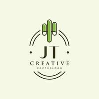 JT Initial letter green cactus logo vector