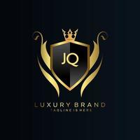 letra jq inicial con plantilla real.elegante con vector de logotipo de corona, ilustración de vector de logotipo de letras creativas.