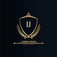 IJ Letter Initial with Royal Template.elegant with crown logo vector, Creative Lettering Logo Vector Illustration.