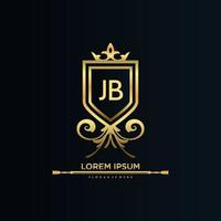 letra jb inicial con plantilla real.elegante con vector de logotipo de corona, ilustración de vector de logotipo de letras creativas.