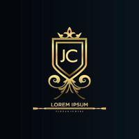 letra jc inicial con plantilla real.elegante con vector de logotipo de corona, ilustración de vector de logotipo de letras creativas.