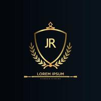 letra jr inicial con plantilla real.elegante con vector de logotipo de corona, ilustración de vector de logotipo de letras creativas.