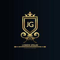JG Letter Initial with Royal Template.elegant with crown logo vector, Creative Lettering Logo Vector Illustration.