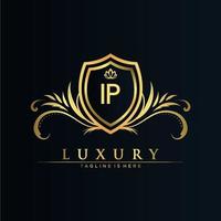 IP Letter Initial with Royal Template.elegant with crown logo vector, Creative Lettering Logo Vector Illustration.