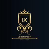IX Letter Initial with Royal Template.elegant with crown logo vector, Creative Lettering Logo Vector Illustration.