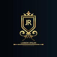 letra jr inicial con plantilla real.elegante con vector de logotipo de corona, ilustración de vector de logotipo de letras creativas.