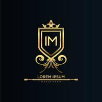 IM Letter Initial with Royal Template.elegant with crown logo vector, Creative Lettering Logo Vector Illustration.