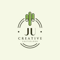 JU Initial letter green cactus logo vector