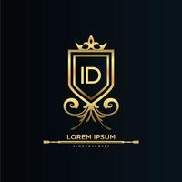 ID Letter Initial with Royal Template.elegant with crown logo vector, Creative Lettering Logo Vector Illustration.