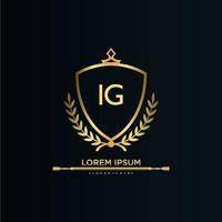 IG Letter Initial with Royal Template.elegant with crown logo vector, Creative Lettering Logo Vector Illustration.