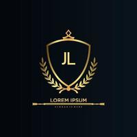 letra jl inicial con plantilla real.elegante con vector de logotipo de corona, ilustración de vector de logotipo de letras creativas.
