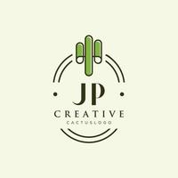 jp letra inicial vector de logotipo de cactus verde