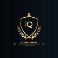 IQ Letter Initial with Royal Template.elegant with crown logo vector, Creative Lettering Logo Vector Illustration.