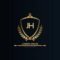 JH Letter Initial with Royal Template.elegant with crown logo vector, Creative Lettering Logo Vector Illustration.