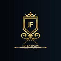 JF Letter Initial with Royal Template.elegant with crown logo vector, Creative Lettering Logo Vector Illustration.