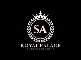 Letter SA Antique royal luxury victorian logo with ornamental frame. vector