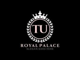 Letter TU Antique royal luxury victorian logo with ornamental frame. vector